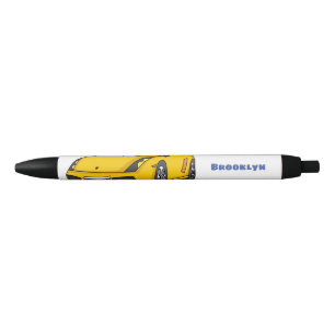 Cute happy yellow sports car cartoon pen