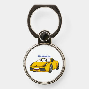 Cute happy yellow sports car cartoon phone ring stand