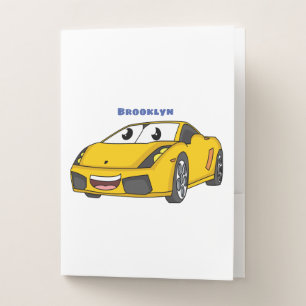 Cute happy yellow sports car cartoon pocket folder