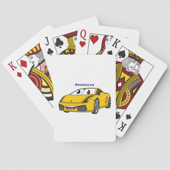 Cute happy yellow sports car cartoon poker cards (Back)