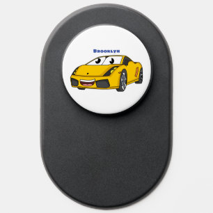 Cute happy yellow sports car cartoon PopSocket