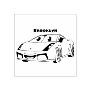Cute happy yellow sports car cartoon rubber stamp