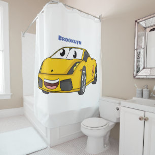 Cute happy yellow sports car cartoon shower curtain
