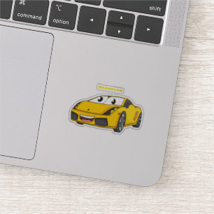 Cute happy yellow sports car cartoon sticker