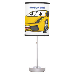 Cute happy yellow sports car cartoon table lamp