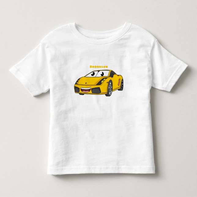 Cute happy yellow sports car cartoon toddler t-shirt (Front)