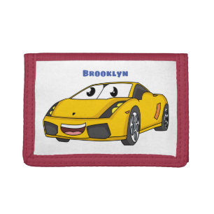 Cute happy yellow sports car cartoon trifold wallet
