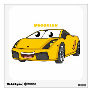 Cute happy yellow sports car cartoon wall decal