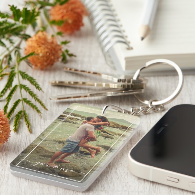 Cute Happy You And Me In Love Classy Elegant Quote Keychain (Front Right)