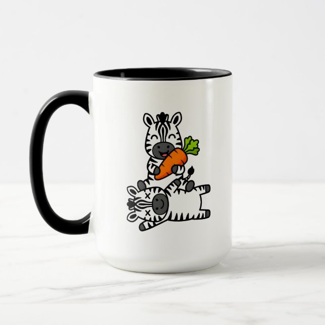 Cute Happy Zebra with Carrot Cartoon Fun Animal Mug (Left)