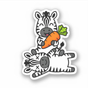 Cute Happy Zebra with Carrot Cartoon Fun Animal Sticker