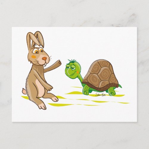 Cute Hare and Tortoise postcard