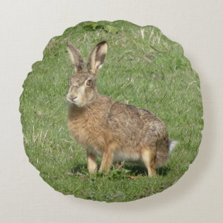 Cute Hare Close up Round Pillow