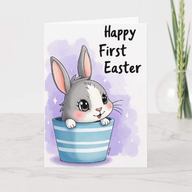 Cute Hare In Cup Happy Day Card (Front)