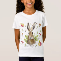 Cute hare with a background of apples and mushroom