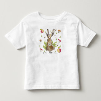 Cute hare with a background of apples and mushroom toddler t-shirt