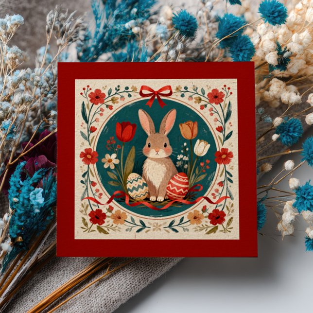 Cute Hare with Eggs and Flowers Botanical Easter  Note Card (Creator Uploaded)