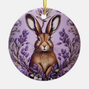 Cute Hare With Lavender William Morris Inspired  Ceramic Ornament