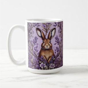 Cute Hare With Lavender William Morris Inspired Coffee Mug