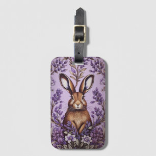 Cute Hare With Lavender William Morris Inspired Luggage Tag