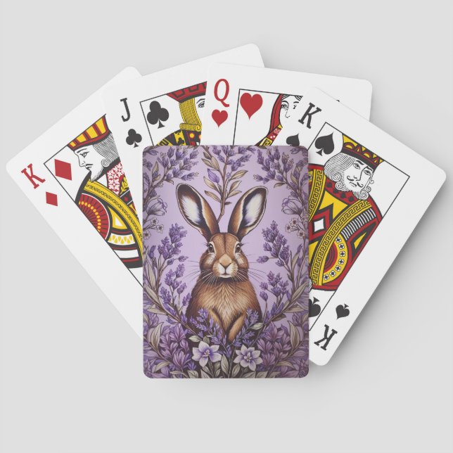 Cute Hare With Lavender William Morris Inspired  Poker Cards (Back)