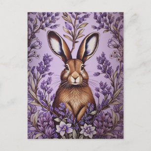 Cute Hare With Lavender William Morris Inspired Postcard