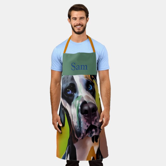 Cute Harlequin Great Dane Apron (Worn)