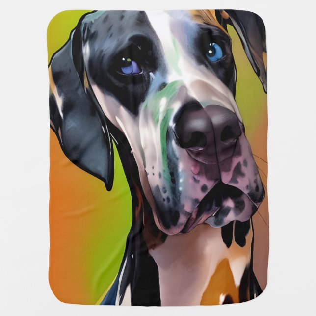  Cute Harlequin Great Dane Baby Blanket (Front)