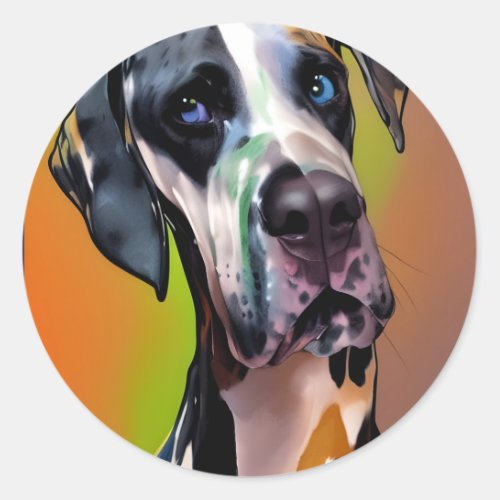  Cute Harlequin Great Dane   Classic Round Sticker