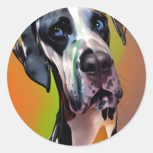 Cute Harlequin Great Dane Classic Round Sticker