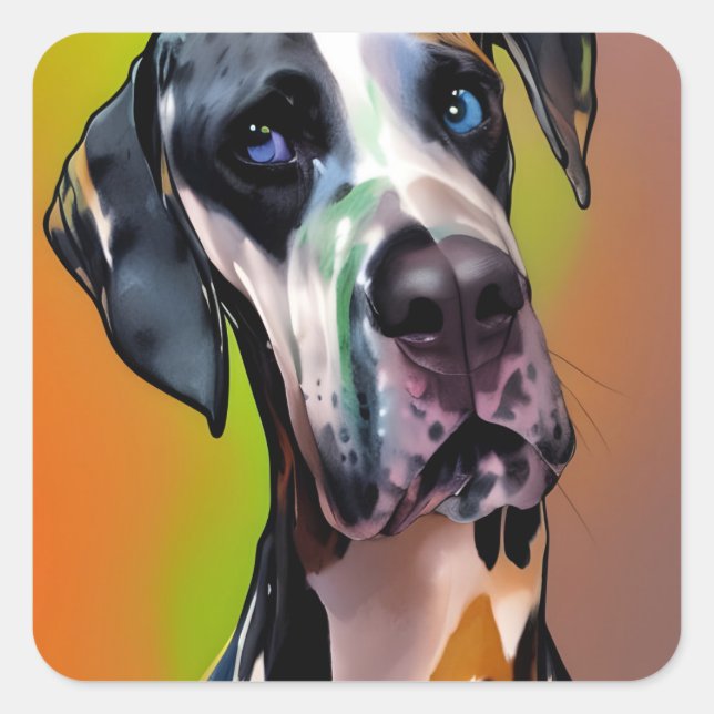  Cute Harlequin Great Dane  Square Sticker (Front)