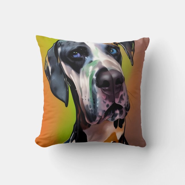  Cute Harlequin Great Dane Throw Pillow (Front)