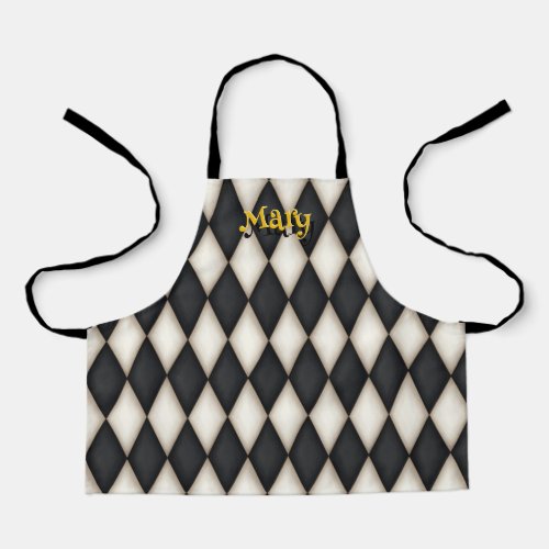 Cute Harlequin Pattern Playful Personalized Name Apron