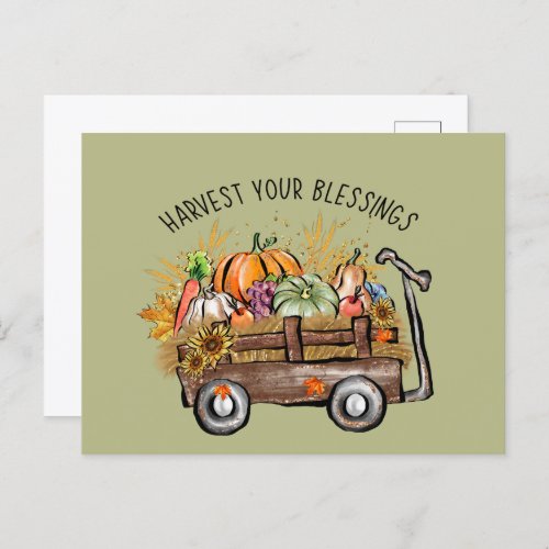 cute Harvest Blessings Fall Seasonal word art Holiday Postcard