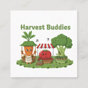 Cute Harvest Buddies Vegetable Friends Farmer's  Square Business Card