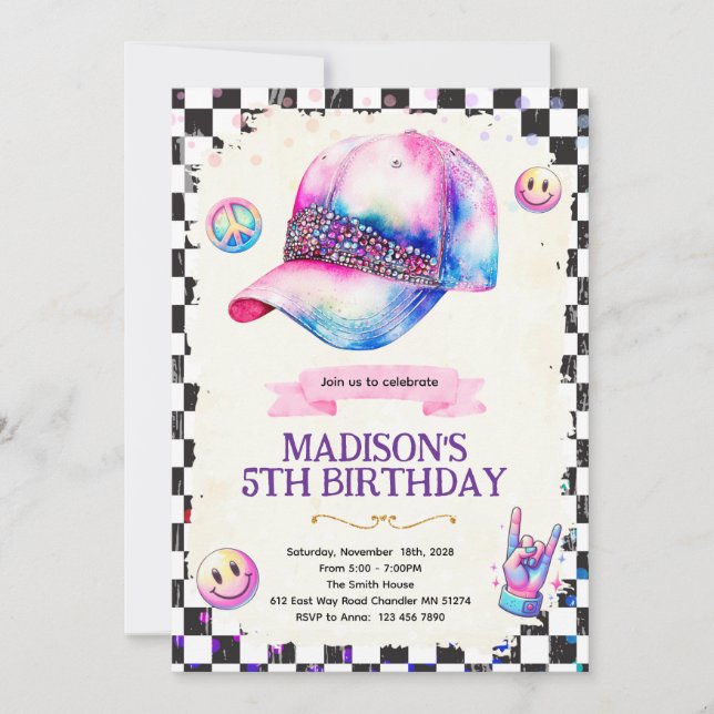 Cute hat girl birthday theme invitation (Front)