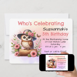 Cute Hat Wearing Owl Sitting On a Log Invitation