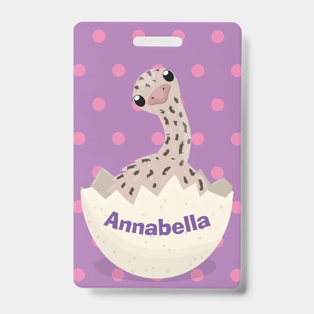 Cute hatching baby ostrich cartoon illustration badge (Front)