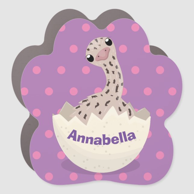 Cute hatching baby ostrich cartoon illustration car magnet (Front)