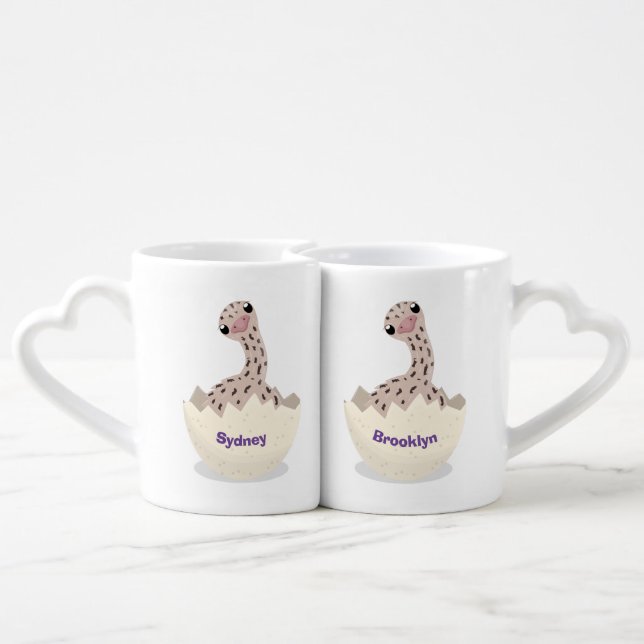 Cute hatching baby ostrich cartoon illustration coffee mug set (Back Nesting)