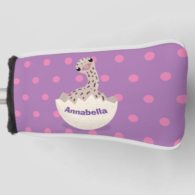 Cute hatching baby ostrich cartoon illustration golf head cover (Front)