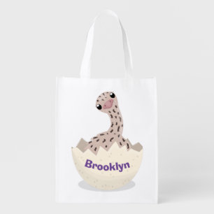 Cute hatching baby ostrich cartoon illustration grocery bag