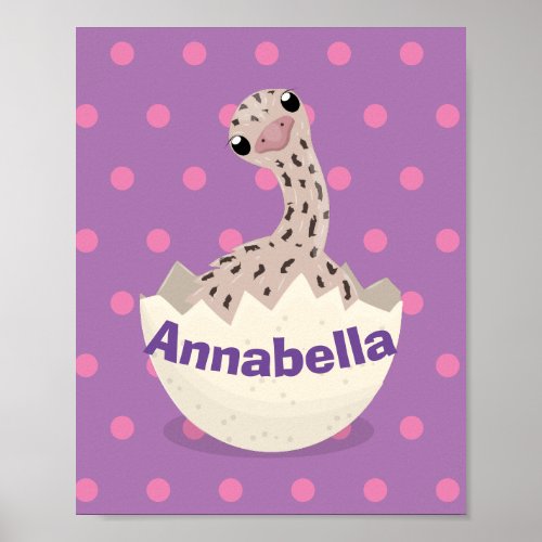 Cute hatching baby ostrich cartoon illustration poster