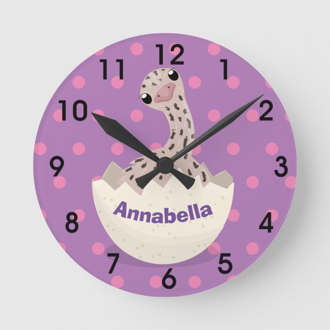 Cute hatching baby ostrich cartoon illustration round clock (Front)