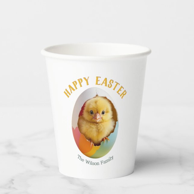 Cute Hatching Chick Colorful Easter Egg Party Paper Cups (Front)