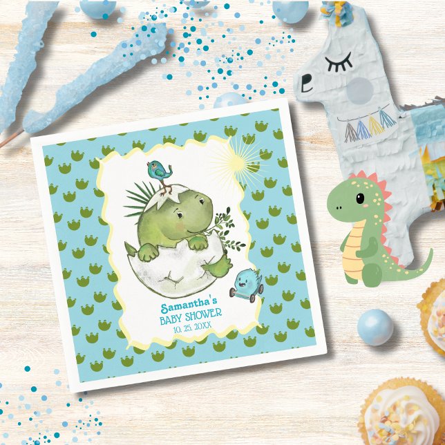 Cute Hatching Dino Baby Shower  Napkins ( Cute Hatching Dino Baby Shower Paper Cups Napkin)