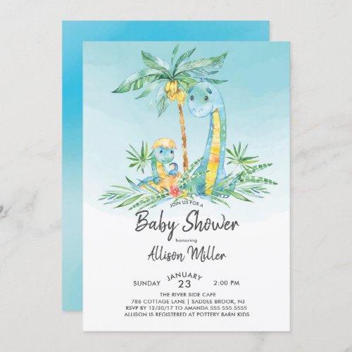 Cute Hatching Dinosaur Baby Boy Shower Invitation