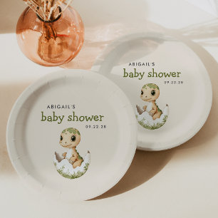 Cute Hatching Dinosaur Baby Shower Paper Plates