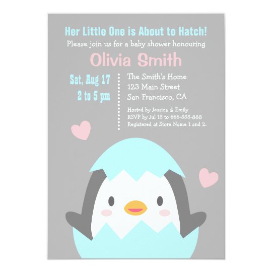 Cute Hatching Penguin Baby Shower Invitations Zazzle Com