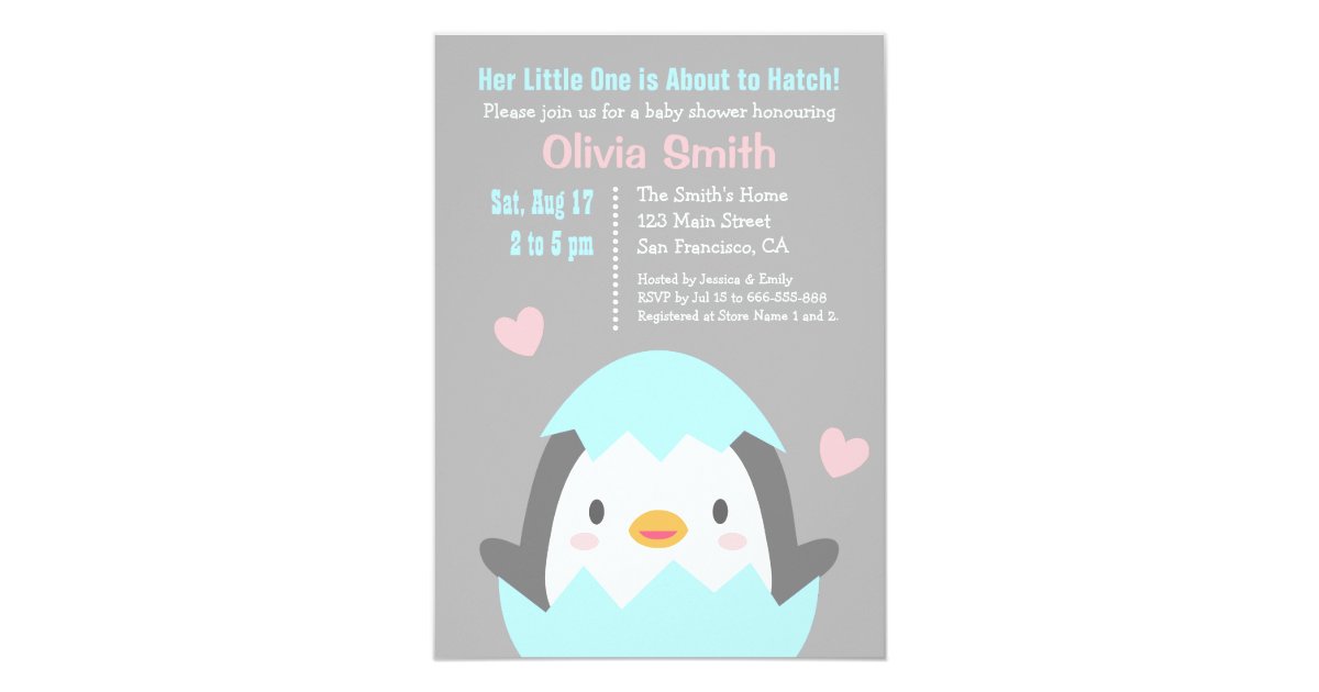Cute Hatching Penguin Baby Shower Invitations Zazzle Com